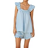 Xfileen Womens Summer 2 Piece Set Fashion Ruffle Trim Cami and Casual Shorts Set Cotton Pajama Sets