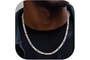 ChainsHouse Stainless Steel Figaro Chains for Men, 4/5/6/9/13mm Width, 14-30inch Length, Black/18K Gold Chain Necklaces for M