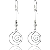 Sterling Silver Long Dangle Earrings Spiral Swirl Beads