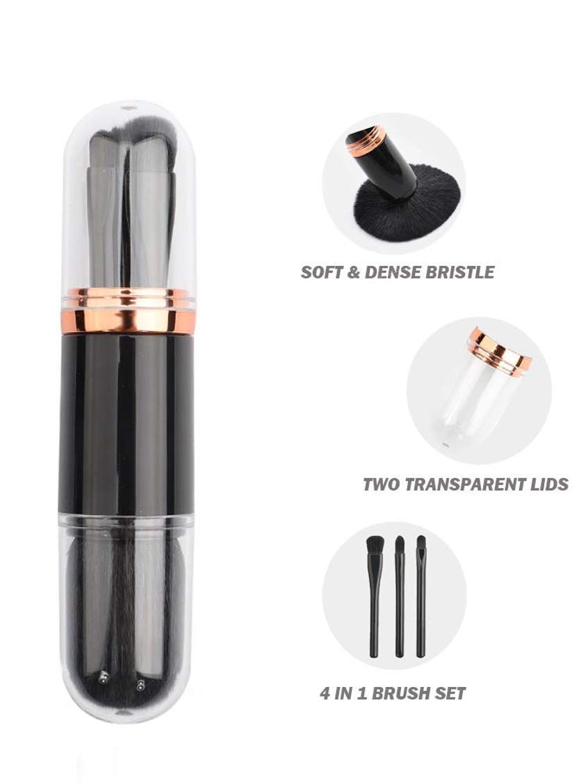 4 in 1 Makeup Brush Set Premium Synthetic Cosmetic Foundation Brush Lip Blending Powder Blush Eye Shadows Make Up Brushes Kit with Lids,Retractable Kabuki Makeup Brush Set for Travel & Household Use