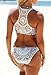 ZKESS Women Bohemian Knitted Racerback Push Up Sexy Bikini Swimsuit Swimwear with Swim Briefs Medium Size Multicoloured