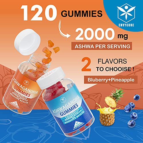 2 Pack Ashwagandha Gummies 2000mg,Organic Ashwa Root Extract Supplement for Women & Men,2 flavors-120 Count