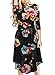 Fantaist Women's 3/4 Sleeve Elastic Waist Casual Swing Midi Dress with Pocket