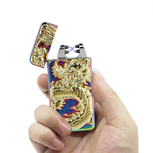 Pard Relief Dragon Windproof Cross Arc Lighter, USB Rechargeable Flameless Electronic Pulse Arc Cigarette Lighter, Mix Color - Thumbnail 4