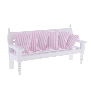 Kesoto Miniatur Gartenmobel Gartenbank Holzbank Mit 5 Kissen Set Fur 1 12 Puppenhaus Garten Dekoration A Amazon De Spielzeug