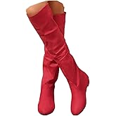 JJYCXAEW Suede Over the Knee High Boots Women's Slouchy Knee Flat Low Heel Mid Calf Boot with Side Zipper Round Toe Tall Calf Riding combat Boots Pull on Vintage Leather Long Sexy Dress Booties