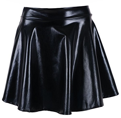 Womens Casual Fashion Solid Color Flared Pleated Elegent Bed Skirts Black XL