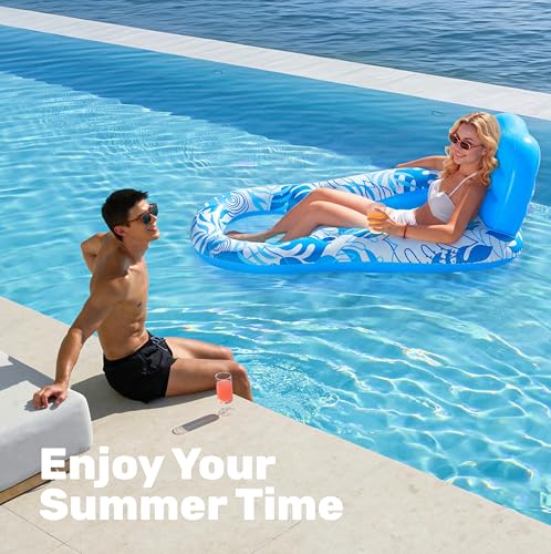 SLOOSH Inflatable Pool Floats, Recliner for Adults, Pool Float with Adjustable Backrest, Floating Chair with Cup Holder and Footrest for Summer Pool Party