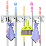 DiGiCare Broom Holder, Wall Mount Mop Holder Broom Hanger Organizer with 5 Ball Slots and 6 Hooks, Holds Up to 11 Tools for Kitchen, Bathroom, Garage