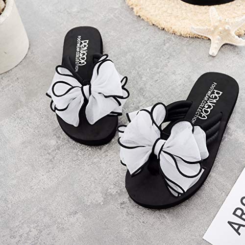 Teresamoon-Shoes Summer Fashion Women's Bow Wedges Flip Flops Non-Slip Clip Toe Beach Slippers White