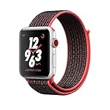 VATI Watch Sport Loop Band, Adjustable Closure Wrist Strap Lightweight Breathable Nylon Replacement Band for Apple Watch Nike+, Series 3/2/1, Sport, Edition (38MM, Bright Crimson / Black)