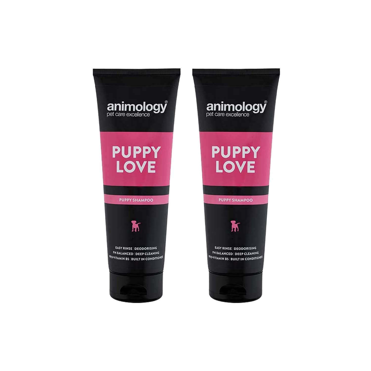 Animology Puppy Love Shampoo | For Healthy Well Developed Puppy Coat | Easy Rinse Formula | Balanced pH and Deep Cleaning Effect for Sensitive Skin | Built in Conditioner | 250ml pack of 2