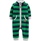 Carter's Baby Boy's Fleece Lined Striped Jumpsuit Blue Size 6MOS