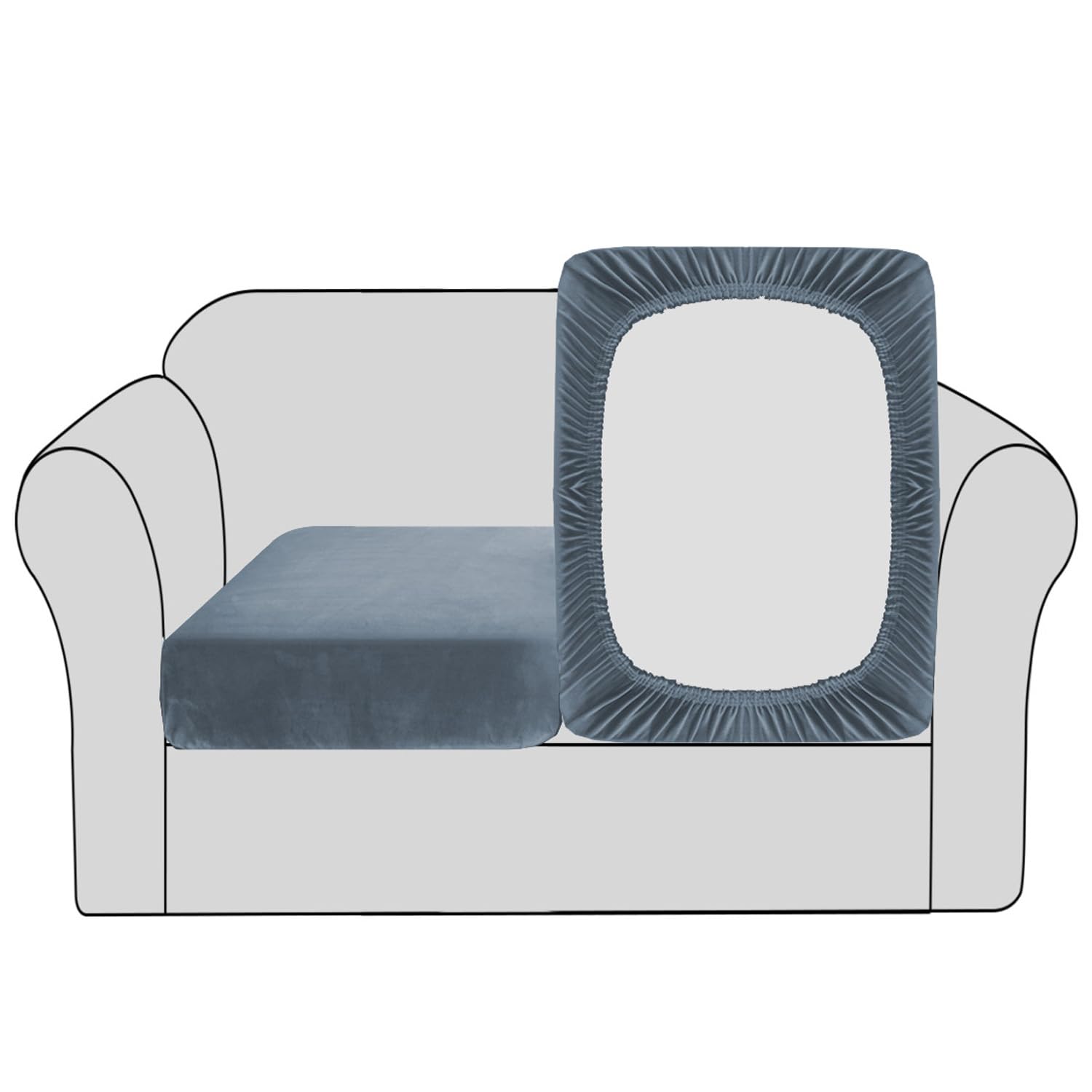 BellaHills Velvet Stretch Sofa Seat Cushion Covers Modular Cushion Covers with Elastic Bottom (2 Pieces, Stone Blue)