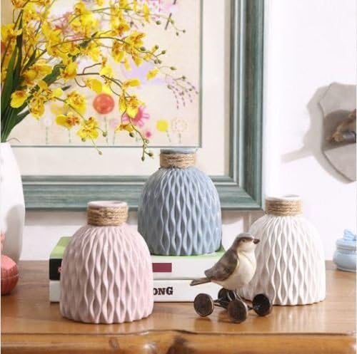 Ablerhome Decor 3 Bottle Shaped Vase Ceramic Decorative Vases Embossed Flower Arrange Flora Display (3 Colors Mix)