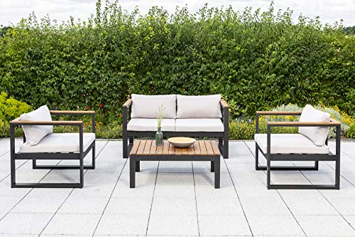 gartenmoebel-einkauf Alu Loungeset Mykonos 4-sitzer, Aluminium dunkelgrau + Akazie, mit Polstern – Bild 3