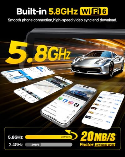 GKU 4K+4K Dash Cam Front and Rear, STARVIS 2 Sensor, 5.8GHz WiFi 6 Up to 20MB/s Download, HDR Night Vision, Dash Camera for Cars with GPS, Voice Control, 24/7 Parking Mode, 128GB Card Included
