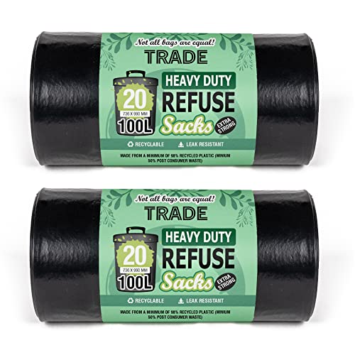 Trade Heavy Duty Super Strong Bin Liners100L-Multipurpose Black