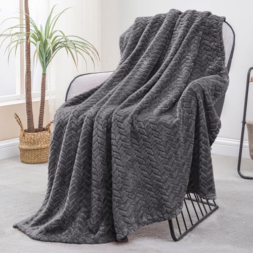 Exclusivo Mezcla Fleece Throw Blanket for Sofa and Bed, 127x178 CM Soft Cozy Jacquard Flannel Blankets, Lightweight Fuzzy Plush Warm Throws for All Seasons, Dark Grey — image 1