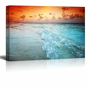 Canvas Prints Wall Art - Beautiful Scenery/Landscape Sunset on The Sea Beach | Modern Home Deoration/Wall Art Giclee Printing Wrapped Canvas Art Ready to Hang - 12" x 18"