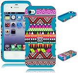 Bastex Hybrid Case for Apple Iphone 4, 4s, 4g - Sky Blue Silicone / Aztec Tribal Hard