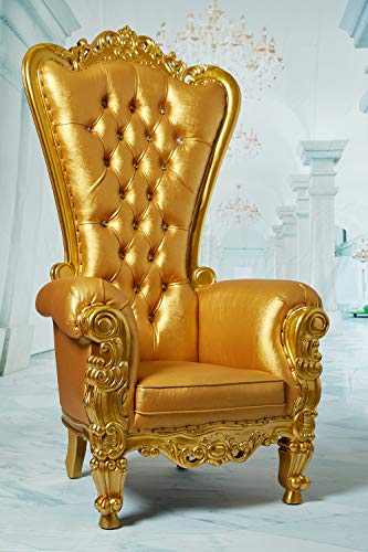 Tiffany Royal High Back Throne Chair, King/Queen Wedding Throne Chair, Party Rental, Model Photo Shoot, Home Furniture - Gold Finish - 70" H
