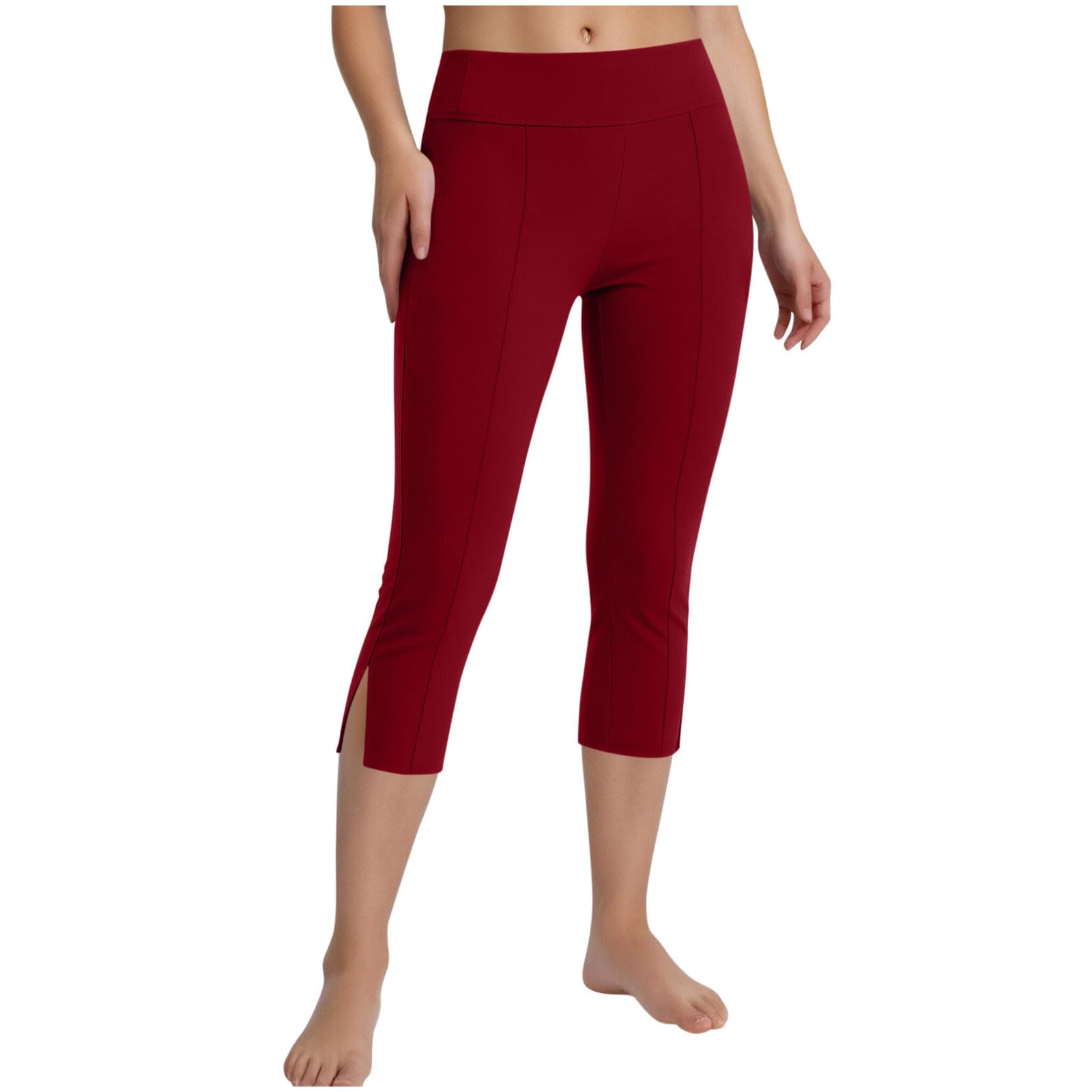 Ladies Cropped Trousers Yoga Pants for Women UK Petite Comfy Summer Three Quarter Length Trousers Stretchy Waist Straight Leg Lounge Yoga Beach Capris Pants with Pockets Cropped Trousers for Workout