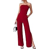 LuFeng Women's 2024 Summer Sleeveless Off Shoulder One Piece Jumpsuit Backless Wide Leg Slit Long Rompers with Pockets