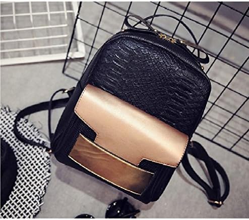 SP-CHARMING Vintage Backpack Serpentine Punk Rock style High Quality PU Leather (Black)