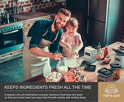 Chef's Path Airtight Food Storage Container Set - 12 PC Set - 16 BONUS Chalkboard Labels & Marker - BEST VALUE Kitchen & Pantry Containers - BPA Free - Clear Durable Plastic with Black Lids - Thumbnail 5