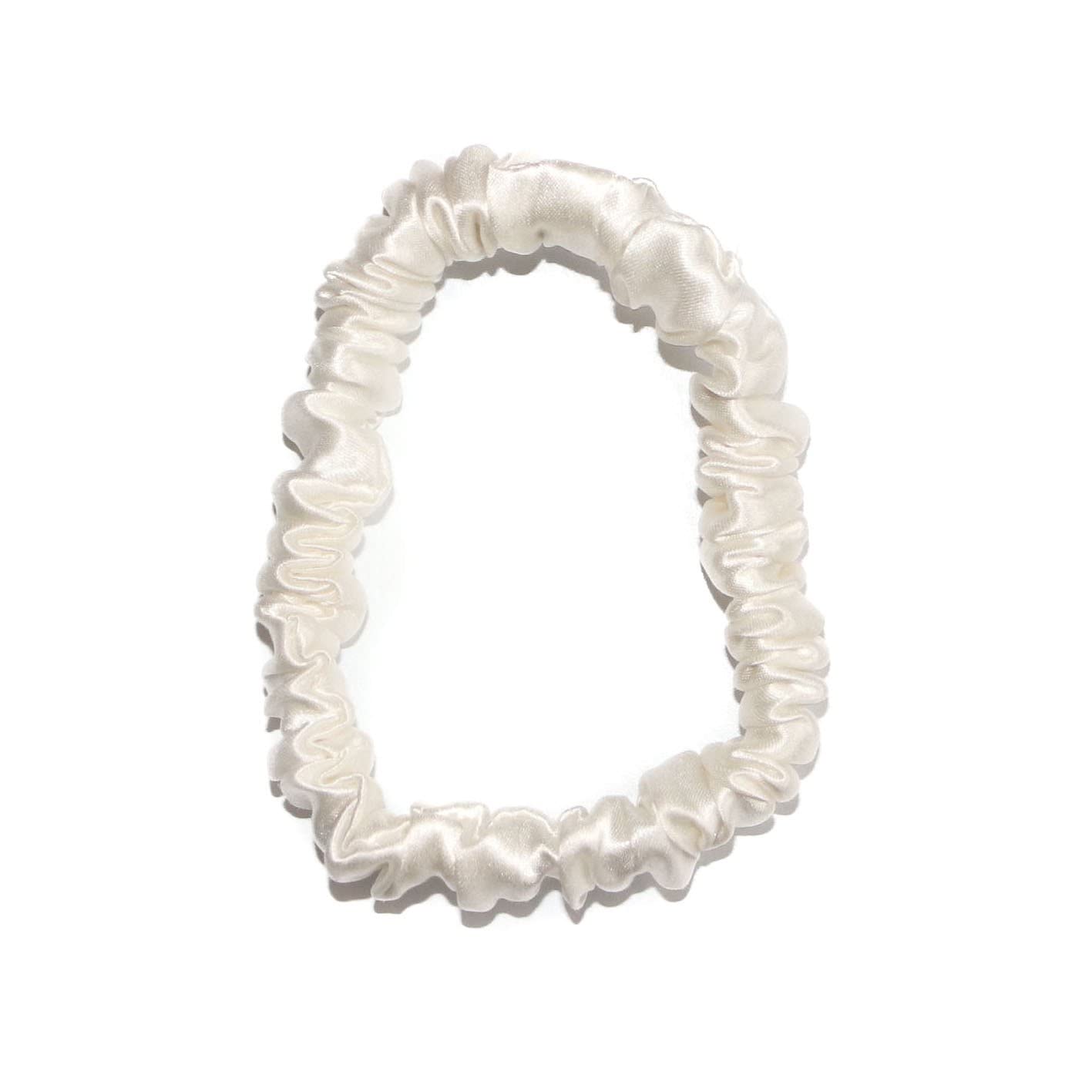 Waterlily Scrunchie 100% Mulberry Silk 22momme Skinny Thin Small Hair Ties Scrunchies for Women Soft Natural Care (Ivory White)