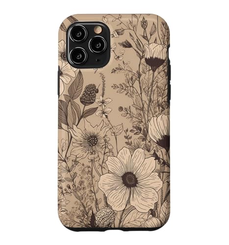 Beige Tan Wildflower Floral Minimal Flower Boho Case for iPhone 11 Pro