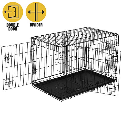 New VibrantLife DoubleDoor Folding Wire Dog Crate with Divider, 36" L