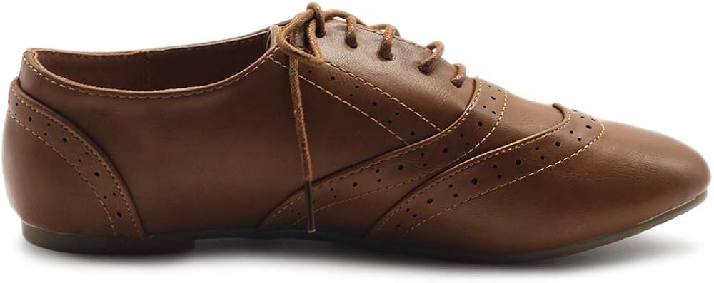  | Ollio Women's Shoe Classic Lace Up Dress Low Flat Heel Oxford | Oxfords