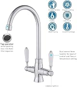 Heable Kitchen Sink Tap White Ceramic Dual Lever Monobloc Chrome Swivel UK view 5