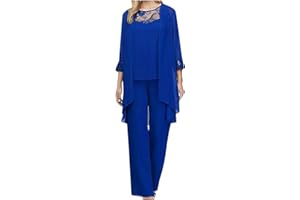 Yihaojia Cardigan Pants Sets Women 3 Piece Wedding Evening Outfits for Women Dressy Chiffon Pant Suits Elegant Outfit