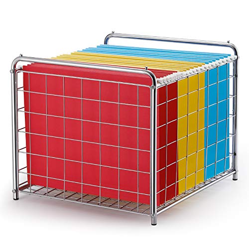 Simple Trending Desk Hanging File Box Storage Bin Organizer - Letter/Legal Office Hanging File Folder Holder, Chrome