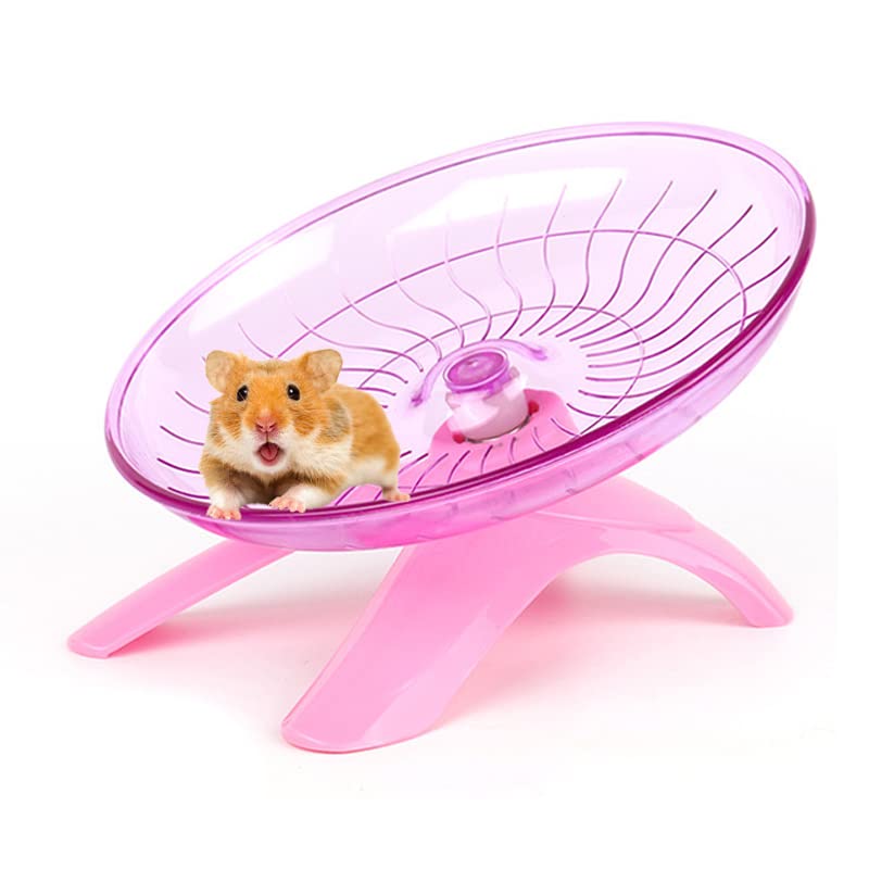 woojfcang Silent Hamster Wheel,Flying Saucer Hamster Running Wheel for Syrian/Dwarf Hamster Gerbils Squirrels Guinea Pig Small Animals Pets Playing Toys,Exercise Sports Wheel (Plastic,Pink)
