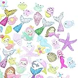 50pcs Cute Slime Charms of Mixed Mermaid Tail Dolphin Shell Starfish Boat Resin Flat Back Embellishments for DIY Scrapbooking Crafts