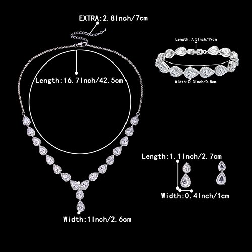 BriLove Women's Wedding Bridal Jewelry Set Y-Necklace Tennis Bracelet Dangle Earrings Set with Teardrop CZ Infinity Figure 8 Clear Silver-Tone April Birthstone - Thumbnail 4