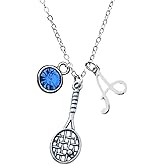 Personalized Tennis Racket Birthstone and Initial Necklace, Custom Tennis Player Jewelry - Tennis Necklace For Women, Teens & Girls