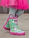 OAKI Kids Rubber Rain Boots with Easy-On Handles, Green Floral, 11T US Toddler