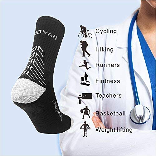 IMITOR Men Cushion Crew Hiking Socks Arch Compression No Blister Breathable Moisture Wicking for Outdoor Sports Cycling Running Walking Trekking Cycling Gym - Free Size 3 Pairs Black Grey