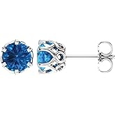 Solid 14k White Gold Swiss Blue Topaz Stud Earrings