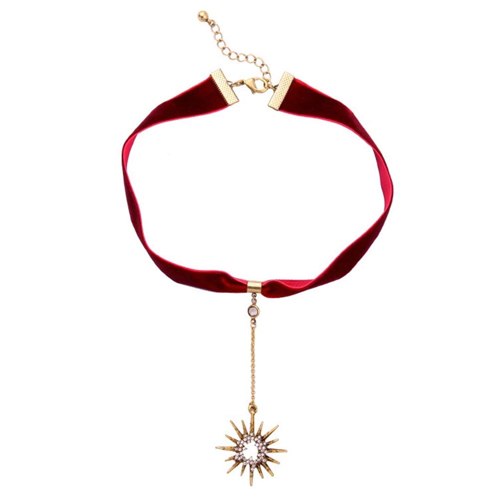 HMOOY Multilayer Necklaces for Women Gothic Choker Layered Necklace Vintage Star with Teardrop Handmade Chain Leather Velvet Choker Necklaces for Women Jewelry (Red)