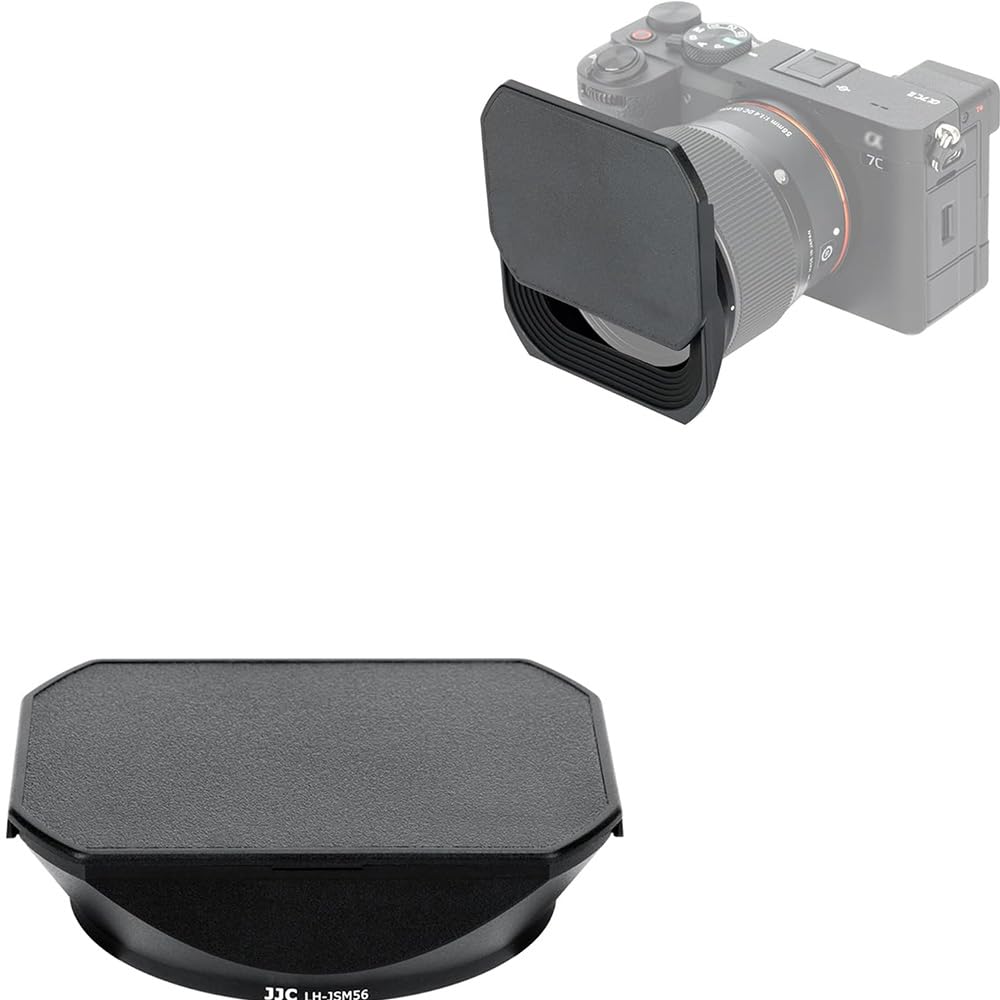 JJC Square Aluminium Metal Lens Hood for Sigma 56mm F1.4 DC DN Lens with Slide Design Hood Cap – Alternative Selection for Sigma LH-582-01 Lens Hood