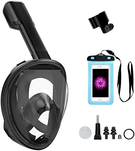 Snorkel Mask,180°Full Face Snorkeling and Diving Mask GoPro Compatible, Anti Fog &amp; Anti Leak Design Snorkeling Mask L/XL（Black）