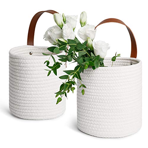 POTEY 720201 2pack Cotton Rope Hanging Basket Round Hanging Basket Storage for Key, Sunglasses