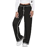 Feiersi Women's Wide Leg Sweatpants Soft Trendy Drawstring Baggy High Waisted Casual Trousers Jogger Sweat Pants