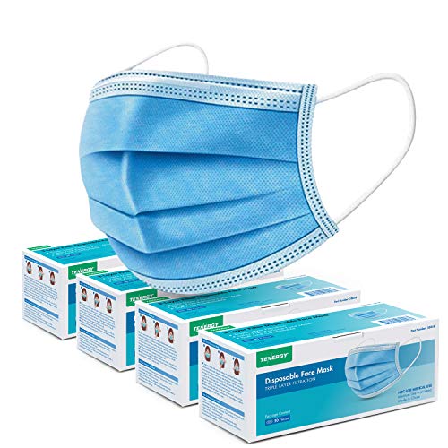 Tenergy Triplelayer Filtration Disposable Face Masks with Nose Clip